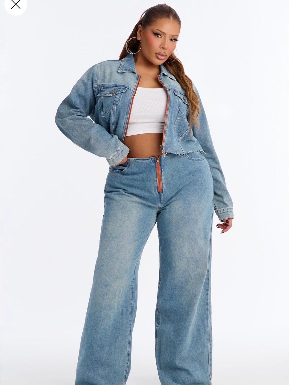 Fashion Nova Wide Leg High-Rise Light Blue Denim Set - Women size (3X)